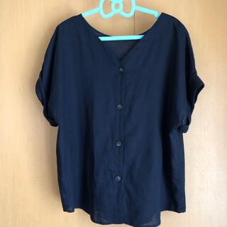 ジーユー(GU)のGU  紺色半袖シャツ　Lサイズ(シャツ/ブラウス(半袖/袖なし))