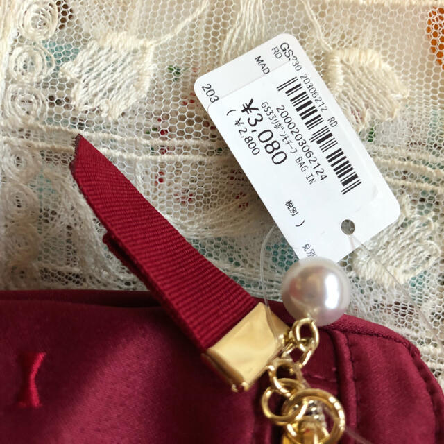 AfternoonTea(アフタヌーンティー)のリボンモチーフ付きバッグインバッグ　レッド ハンドメイドのファッション小物(バッグ)の商品写真