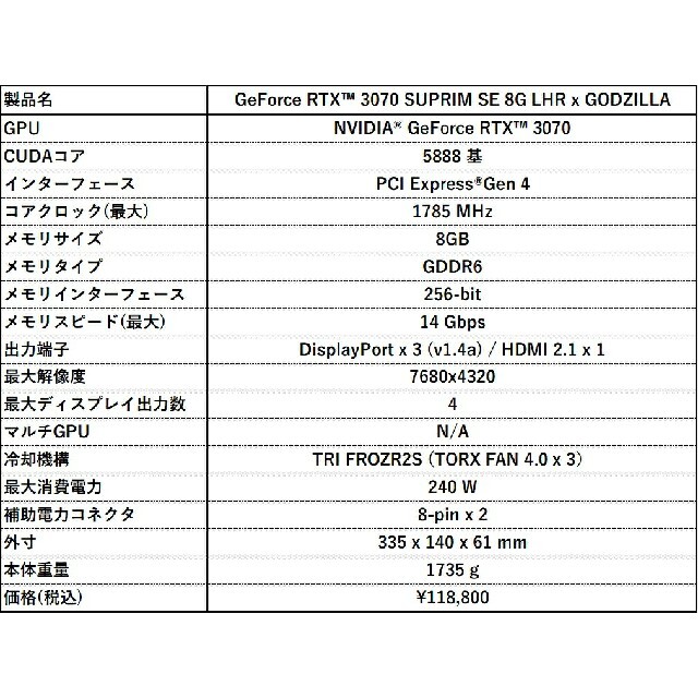 GeForce RTX 3070 SUPRIM SE 8G GODZILLA スマホ/家電/カメラのPC/タブレット(PCパーツ)の商品写真