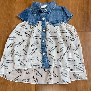 美品  80 女の子 デニム Tシャツ ワンピース チュニック(Ｔシャツ)