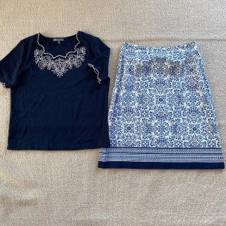 ローラアシュレイ(LAURA ASHLEY)のローラアシュレイ　スカートとTシャツ３枚セットで　Lサイズ(ひざ丈スカート)