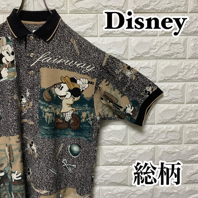 【Disney】レアデザイン 総柄ポロシャツ GOLF ディズニー