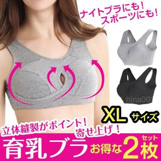 育乳ブラ XLサイズ グレー＆黒２枚セット立体縫製がポイント!寄せ上げナイトブラ(その他)