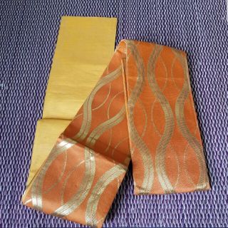 未使用品　オレンジ　黄色　金　織物　半幅帯 半巾帯 長尺(帯)