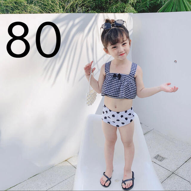 新品未使用 即日発送 子供服 水着 セパレート ビキニ チェック 水玉 80 キッズ/ベビー/マタニティのベビー服(~85cm)(水着)の商品写真