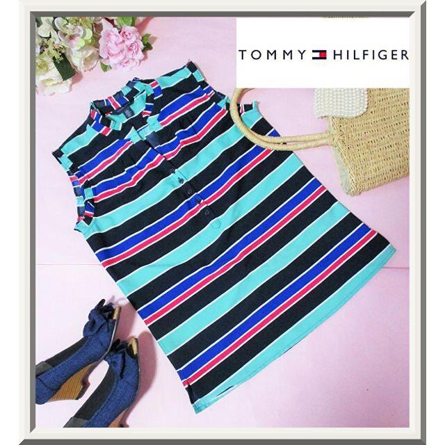 TOMMY HILFIGER(トミーヒルフィガー)の 【トミーヒルフィガー】ボーダーブラウス☆フリル　ノースリーブ レディースのトップス(シャツ/ブラウス(半袖/袖なし))の商品写真