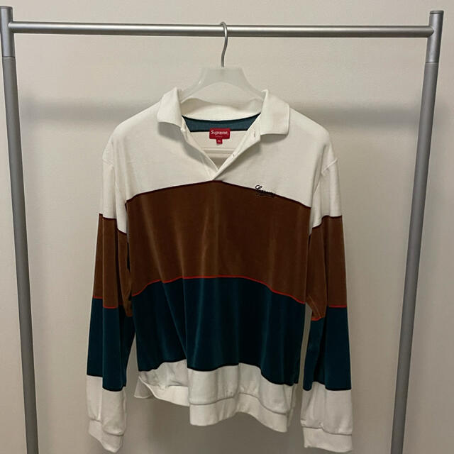 supreme stripe velour l/s polo XL