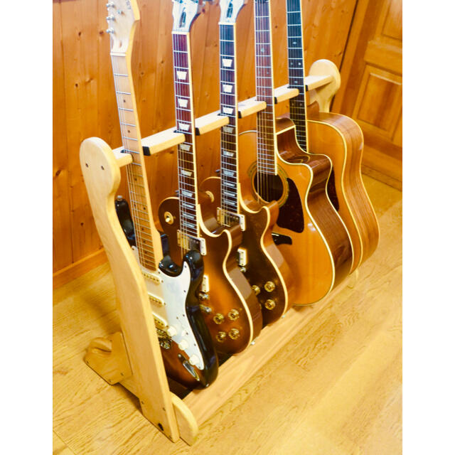 【24時間以内に発送】手作り木工　木製ギタースタンド （オーク） ５本掛け