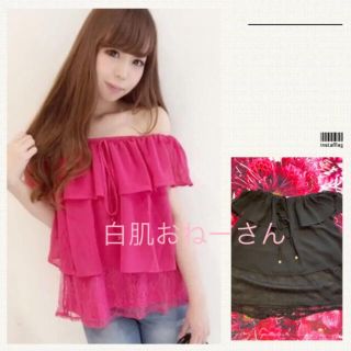 デイライルノアール(Delyle NOIR)のDelyle♡レース×レイヤードオフショルダートップス♡ブラック(Tシャツ(半袖/袖なし))