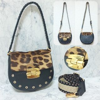 フルラ(Furla)の【美品/日本未発売】FURLA ミニ 3wayバッグ ハラコ×レザー レオパード(ショルダーバッグ)