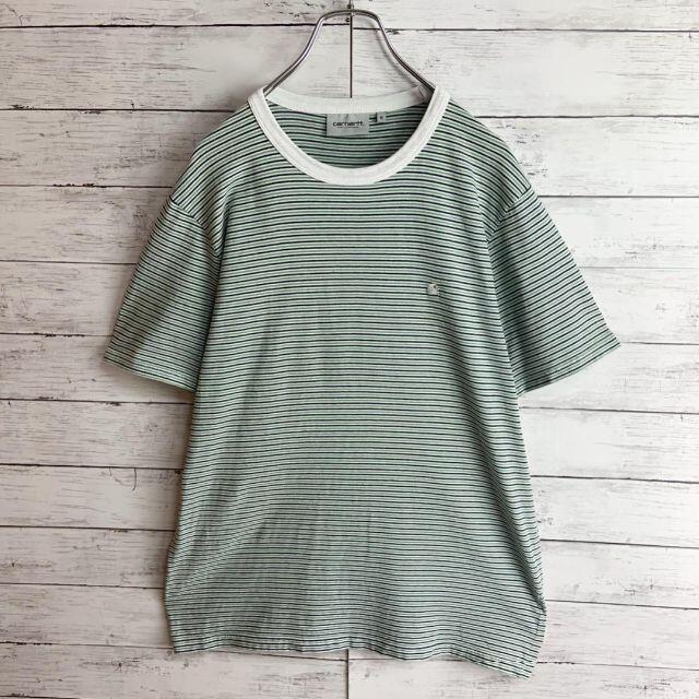 【最高デザイン】カーハートWIP ロゴ刺繍 ボーダーリンガーネック半袖Tシャツ