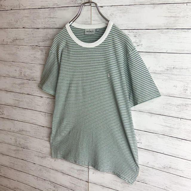 【最高デザイン】カーハートWIP ロゴ刺繍 ボーダーリンガーネック半袖Tシャツ