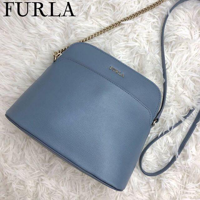 ショルダーバッグ美品✨FURLA ショルダーバッグ ポシェット ロゴ レザー アイスブルー