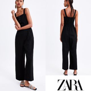 ザラ(ZARA)の【未使用タグ付き】ZARA リネン混ストラップ&ボタン付きジャンプスーツ(サロペット/オーバーオール)