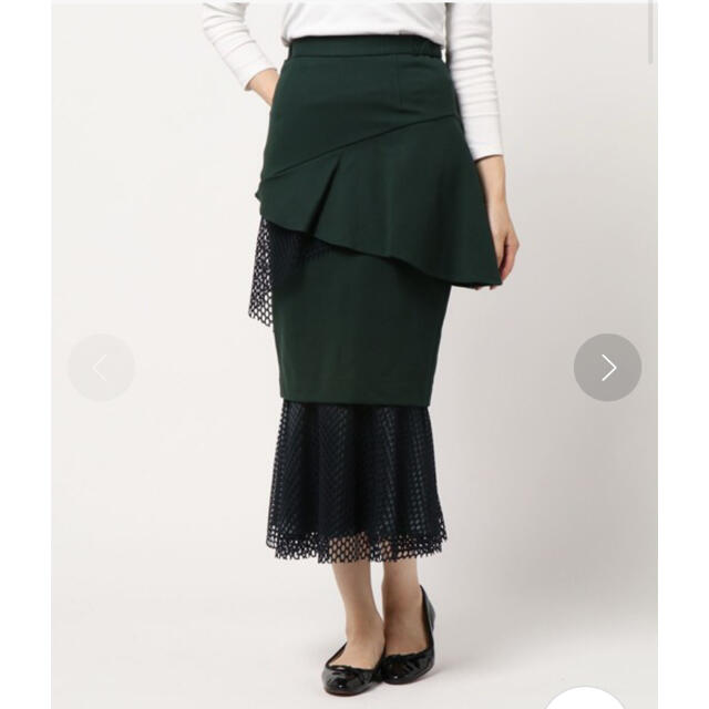 STUDIOUS(ステュディオス)の【試着のみ美品】UN3D メッシュドッキングスカート　36 グリーン  レディースのスカート(ロングスカート)の商品写真
