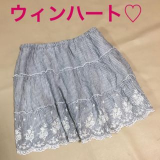 【超美品】ウィンハートの刺しゅうミニスカート ストライプ M(ミニスカート)