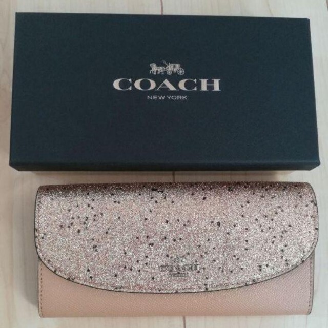 レディースCOACH コーチ 長財布 グリッター ベージュ