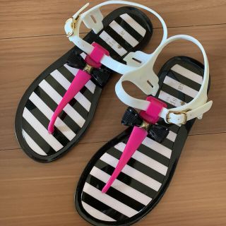 ケイトスペードニューヨーク(kate spade new york)のお値下げ♡新品未使用♡ ケイトスペード　ビーチサンダル　リボン　ボーダー(ビーチサンダル)