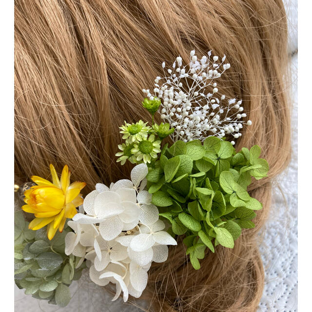 髪飾り　イエローwg  R-13  ヘッドパーツ　ヘッドドレス　結婚式　卒業式 レディースのヘアアクセサリー(ヘアピン)の商品写真