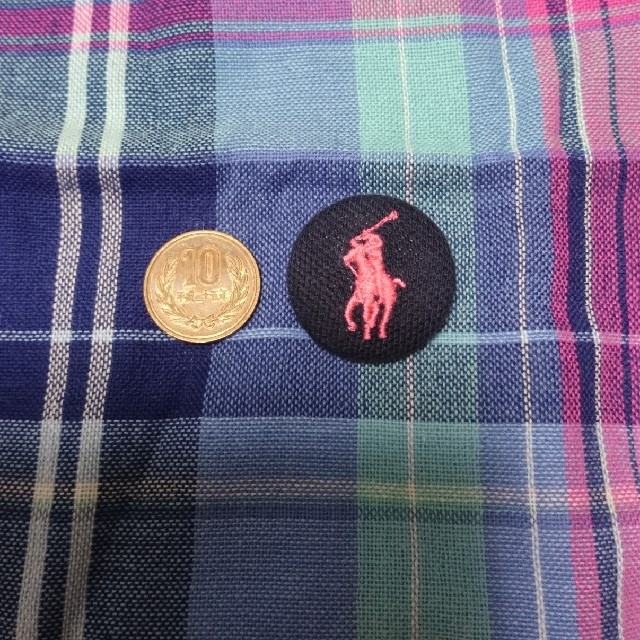 Ralph Lauren(ラルフローレン)のくるみボタン ピンク×ネイビー ハンドメイドのアクセサリー(ヘアアクセサリー)の商品写真