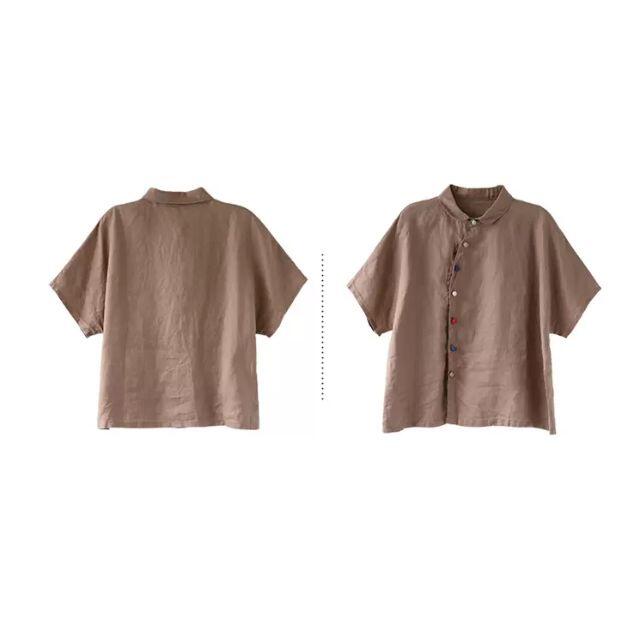 【新品】レディースシンプルカラーボタンシャツ　ゆったり　半袖　韓国　Haru 6