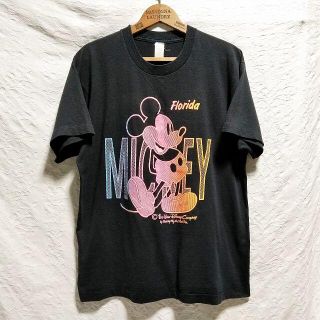 80s　ミッキーマウス　グラデーション　発砲プリント Tシャツ ●Lサイズ(Tシャツ/カットソー(半袖/袖なし))