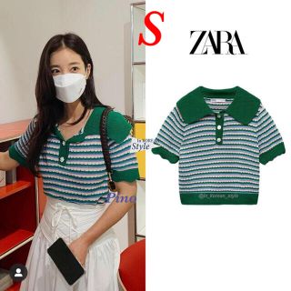 ザラ(ZARA)の限定値下げ ZARA ラインストーンボタン ニットポロシャツ(ニット/セーター)