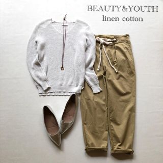 ビューティアンドユースユナイテッドアローズ(BEAUTY&YOUTH UNITED ARROWS)の648ビューティー&ユース リネンコットン 畔編み長袖ニット ライトグレー麻綿(ニット/セーター)