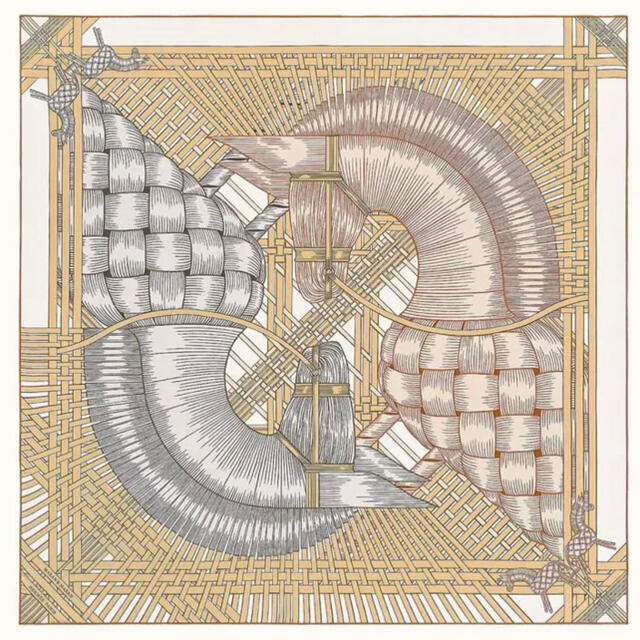 Hermes(エルメス)の新作新品Hermesエルメスシルクスカーフベージュカレ 90 《マサン・マサン》 レディースのファッション小物(バンダナ/スカーフ)の商品写真