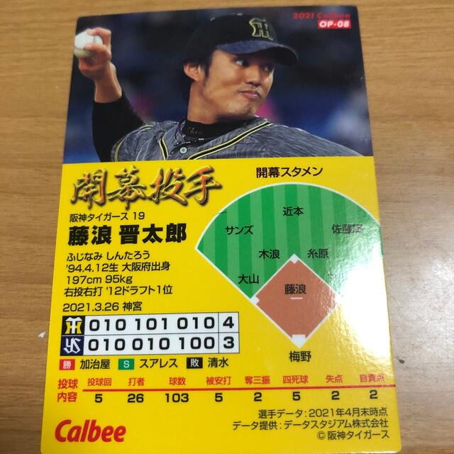 プロ野球チップス2021第二段　藤浪晋太郎 エンタメ/ホビーのタレントグッズ(スポーツ選手)の商品写真