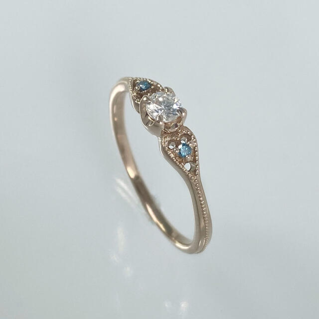 K18PG 天然 ダイヤモンド 0.201ct ブルー ダイヤ リング レディースのアクセサリー(リング(指輪))の商品写真