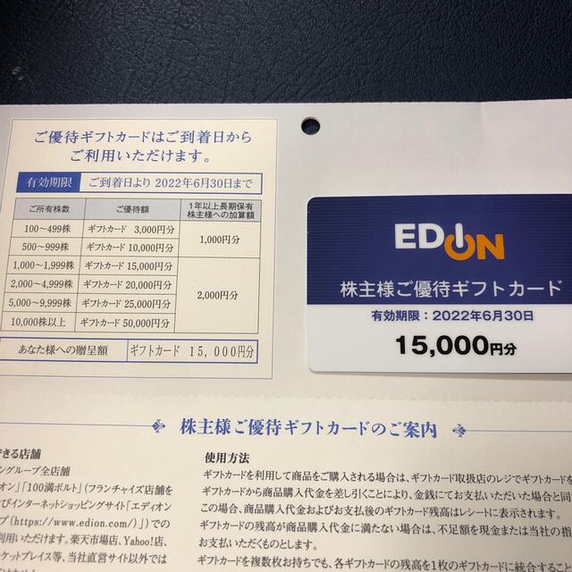 最安 15000円分 エディオン 株主優待券:最新の激安