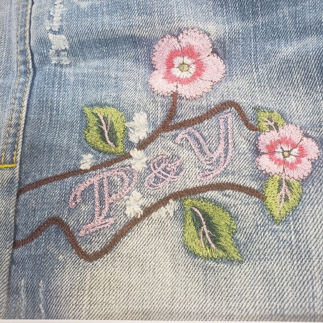 ☆激レア☆P&Y ヤシの木.桜刺繍デニムパンツ ダメージ加工 ☆激レア☆P&Y ヤシの木.桜刺繍デニムパンツ ダメージ加工