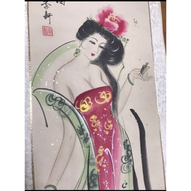 ????中国4代美人図の掛け軸4本セット美品絵画/タペストリー