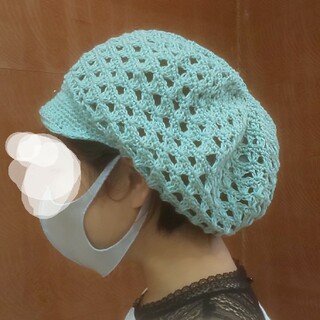 手編み ニット帽子 リネン100％(帽子)