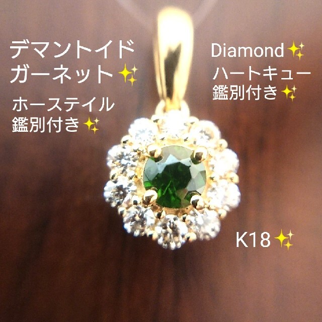 ぼらるみん様✨デマントイドガーネット✨鑑別付 ダイヤ ネックレス トップ K18 レディースのアクセサリー(ネックレス)の商品写真