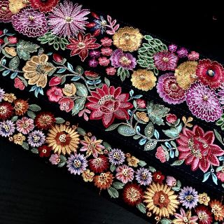 インド刺繍リボンセット シルク 絹 花火 ひまわり 浴衣 着物帯 和柄 リメイク(各種パーツ)