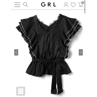 グレイル(GRL)のGRL グレイル　リボンベルト付きレース配色パイピングフリルブラウス(シャツ/ブラウス(半袖/袖なし))