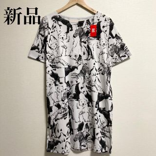 グラニフ(Design Tshirts Store graniph)の【新品・タグ付き】グラニフ　アニマル柄　動物柄　総柄ワンピース♪(ひざ丈ワンピース)