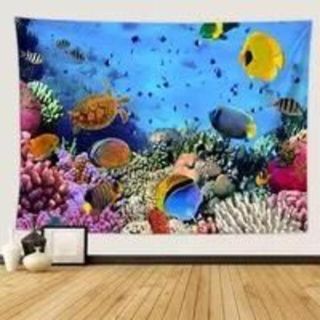 金具付きタペストリーE36　海底　水族館　海　ダイビング　魚(絵画/タペストリー)