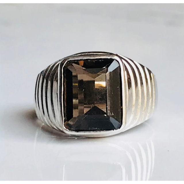 Smoky quartz ring in 925 sterling silver メンズのアクセサリー(リング(指輪))の商品写真