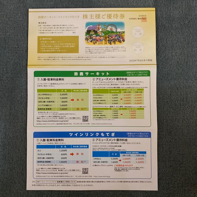 ホンダ(ホンダ)の鈴鹿サーキット・ツインリンクもてぎ株主優待券 チケットの施設利用券(遊園地/テーマパーク)の商品写真