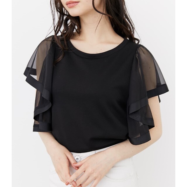 rienda(リエンダ)の♡rienda  袖チュールカットTOP　トップス レディースのトップス(Tシャツ(半袖/袖なし))の商品写真