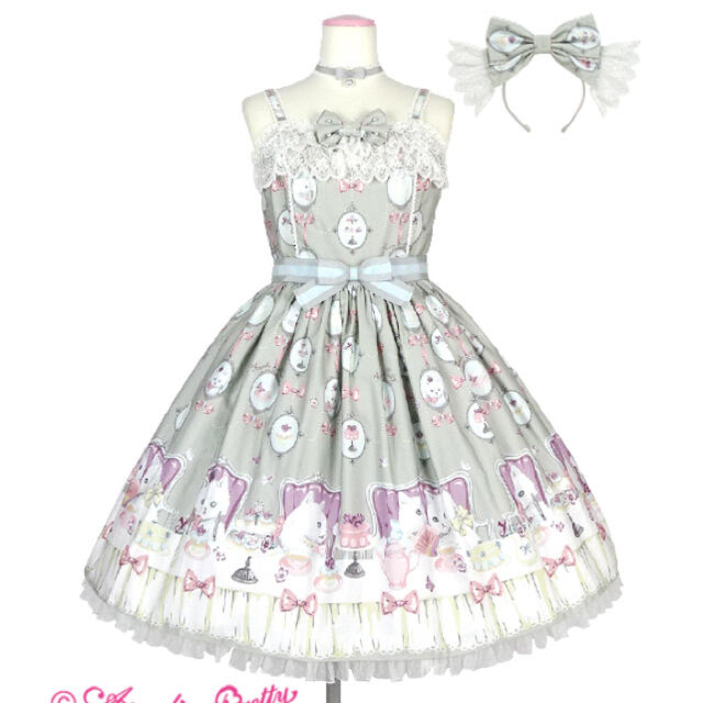 新品 Angelic Pretty 猫のお茶会 JSK セット グレー