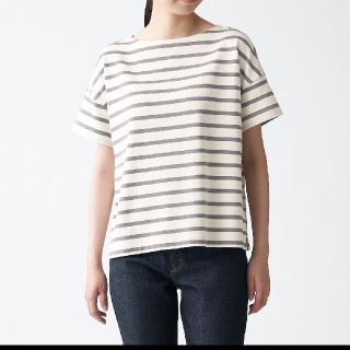 ムジルシリョウヒン(MUJI (無印良品))の太番手天竺編みボートネック半袖Ｔシャツ 婦人Ｍ～Ｌ(Tシャツ(半袖/袖なし))