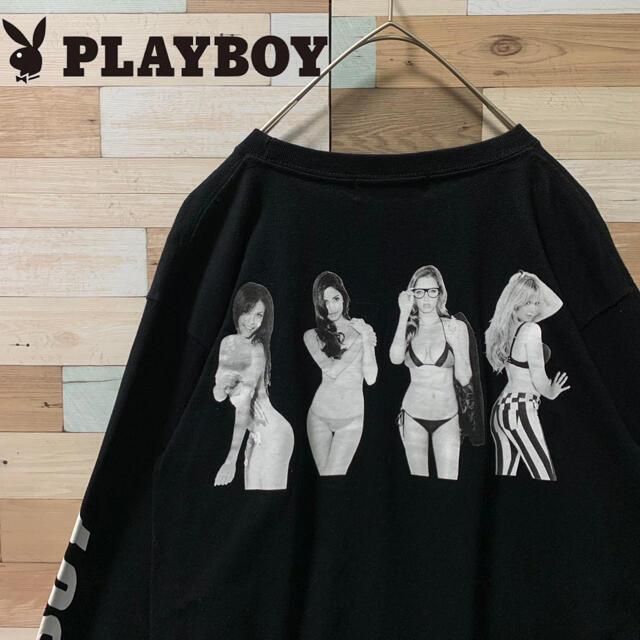 PLAYBOY(プレイボーイ)のBEAMS プレイボーイ 長袖Tシャツ ロンT 黒 M 袖ロゴ セクシー 美女 メンズのトップス(Tシャツ/カットソー(七分/長袖))の商品写真