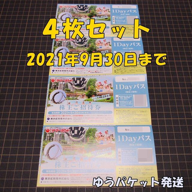 施設利用券4枚セット 東京都競馬 株主優待 東京サマーランド 1dayパス