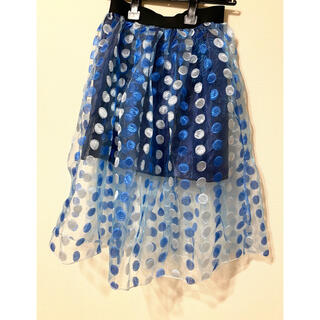 水玉刺繍ドットチュールシースルースカート　ブルー(ひざ丈スカート)