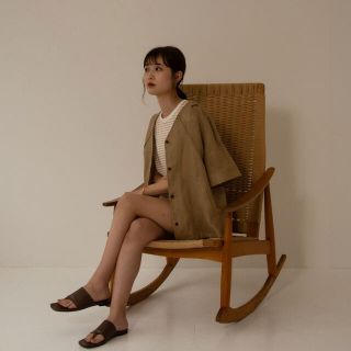 V neck linen shirt(シャツ/ブラウス(半袖/袖なし))