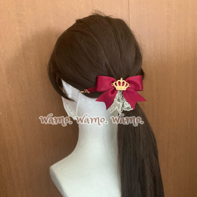 Amavel(アマベル)のクラウンローズレース　マスクリボン ヘアクリップ ハンドメイド 耳痛軽減　 ハンドメイドのアクセサリー(ヘアアクセサリー)の商品写真